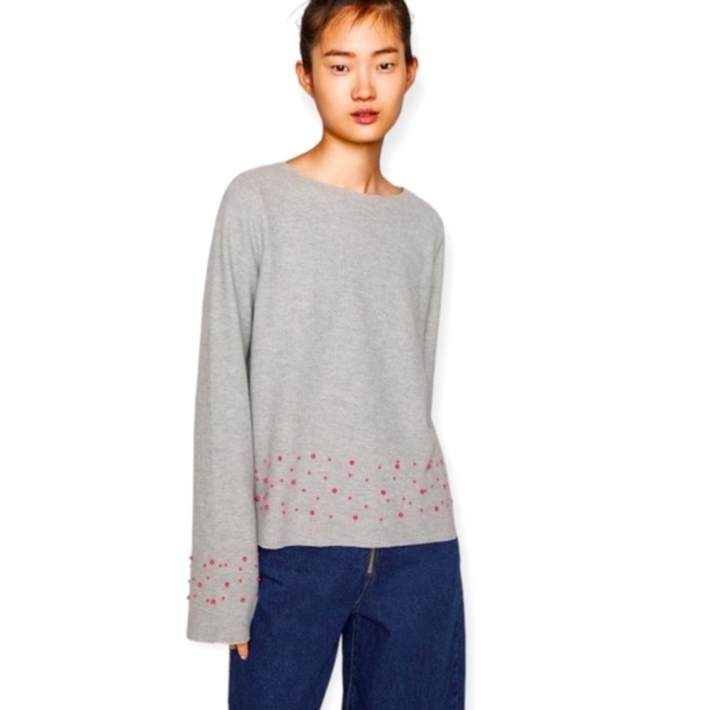 Zara Pearl Embellished Sweater NWT - Picture 3 of 15